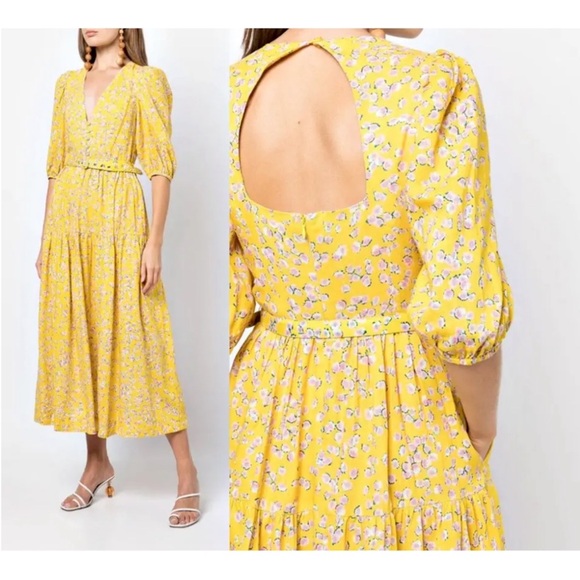 NICHOLAS Dresses & Skirts - Nicholas The Celie Maxi Dress Hastings Yellow Floral Print Linen Blend Size 4